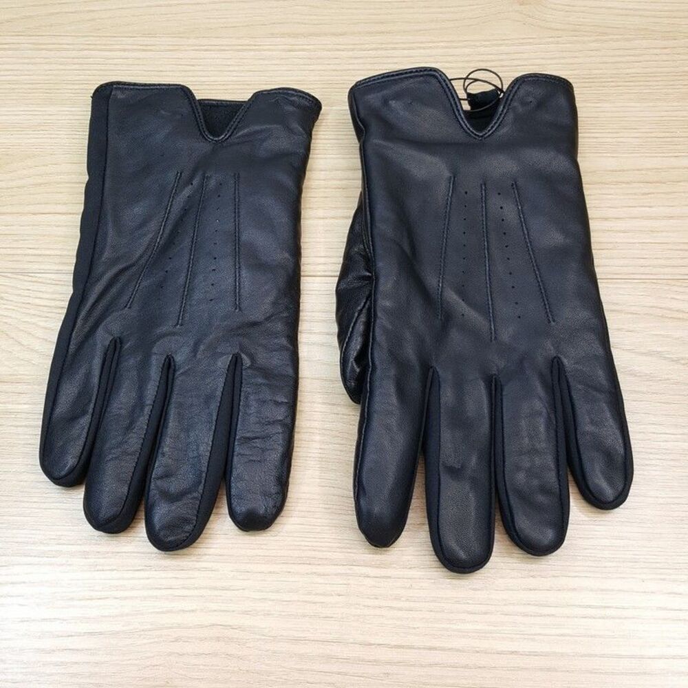 ISOTONER Gloves Mens Medium Black Leather Touchscreen Water Repellent Lined